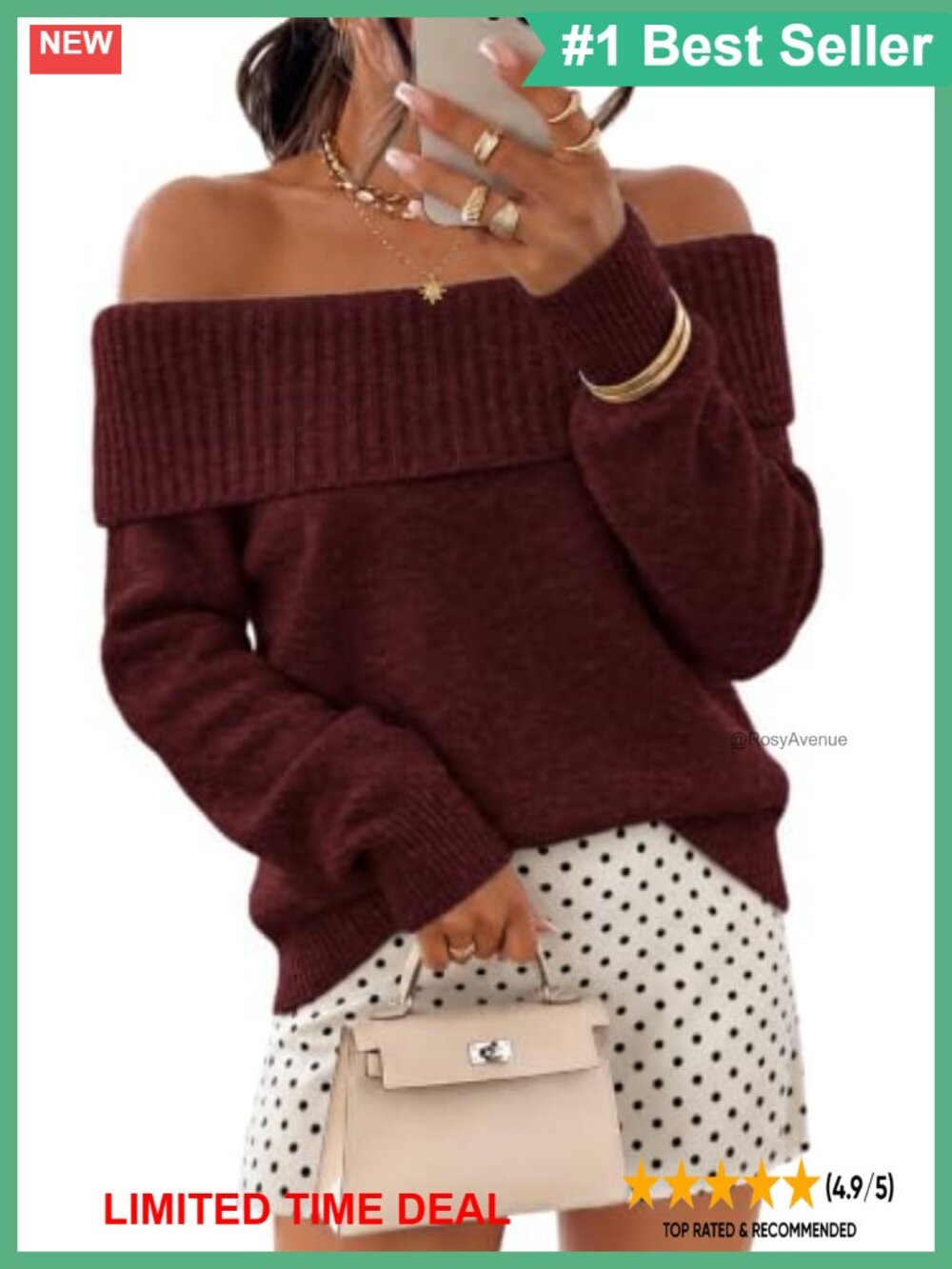 Off Shoulder Oversized Batwing Sweater Women Fall Winter Pullover Top
